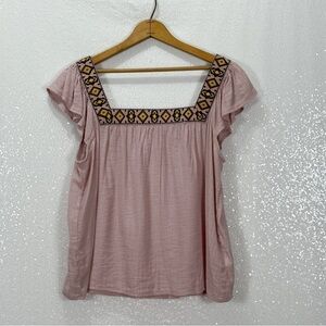 Xhilaration Pink Blouse with Embroidered Neckline